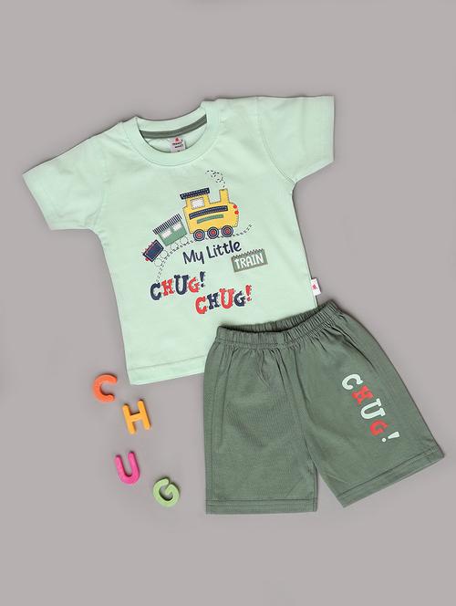 kids green cotton shorts set - 21292402 - Very Small Image - 1