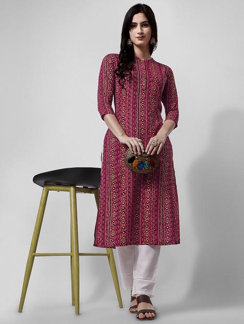magenta viscose a-line kurta - 21295488 - Very Small Image - 1