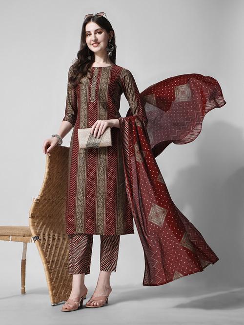 maroon printed suit set - 21295553 - Very Small Image - 1