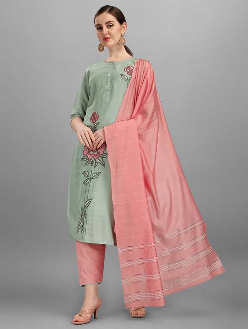 green self design kurta & dupatta set - 21296066 - Very Small Image - 1