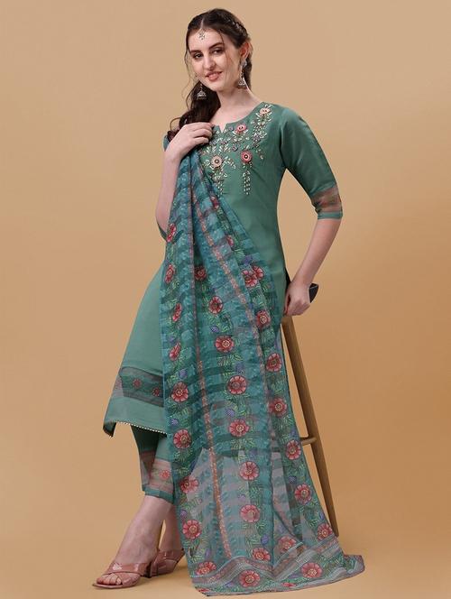 green self design kurta & dupatta set - 21296279 - Very Small Image - 1