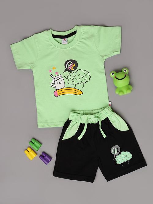 kids green cotton shorts set - 21296951 - Very Small Image - 1