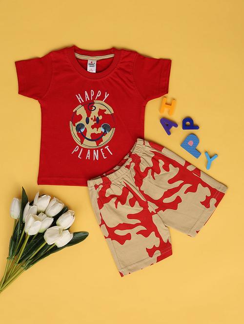 kids red cotton shorts set - 21296957 - Very Small Image - 1