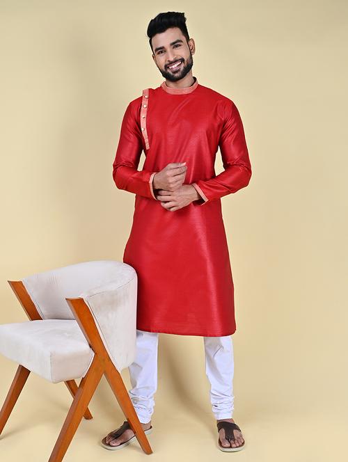 red jacquard long kurta - 21297186 - Very Small Image - 1
