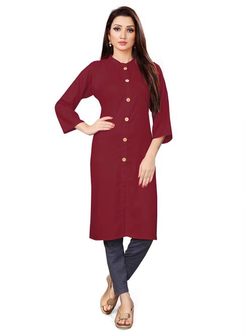 maroon viscose straight kurta - 21297430 - Very Small Image - 1