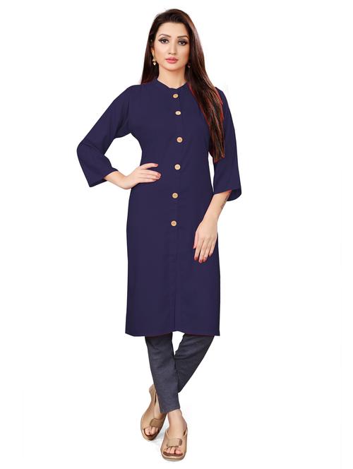 navy blue viscose straight kurta - 21297436 - Very Small Image - 1
