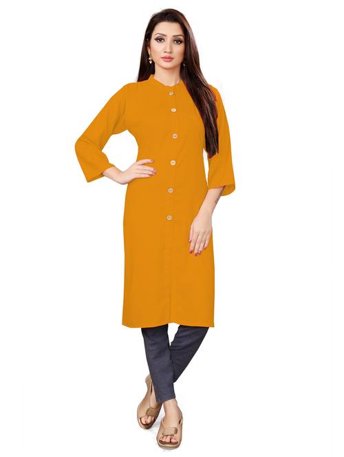 yellow viscose straight kurta - 21297439 - Very Small Image - 1