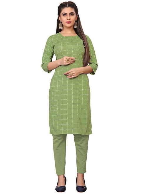women round neck checkered straight kurta - 21297444 - Very Small Image - 1