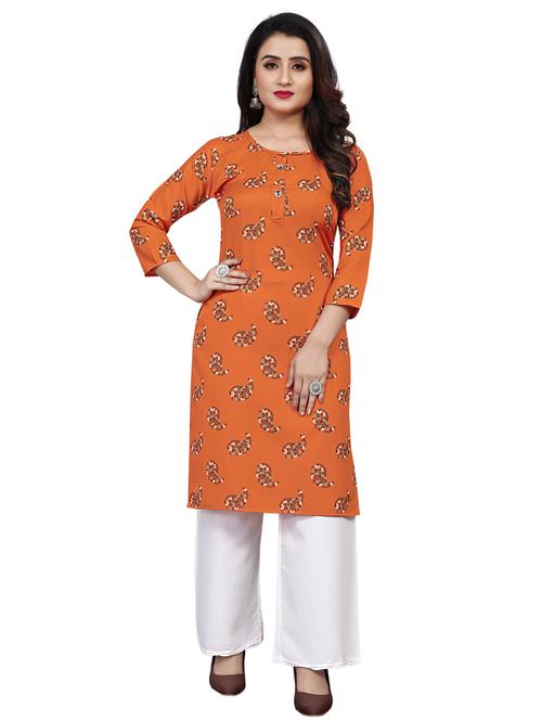 orange viscose straight kurta - 21297456 - Very Small Image - 1