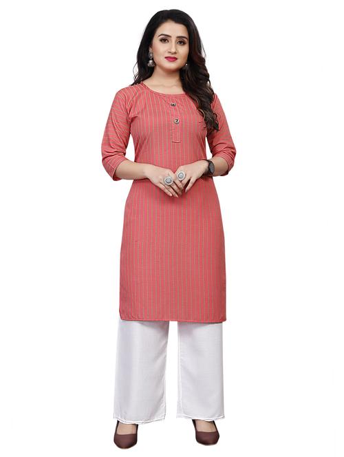 women round neck striped straight kurta - 21297490 - Very Small Image - 1