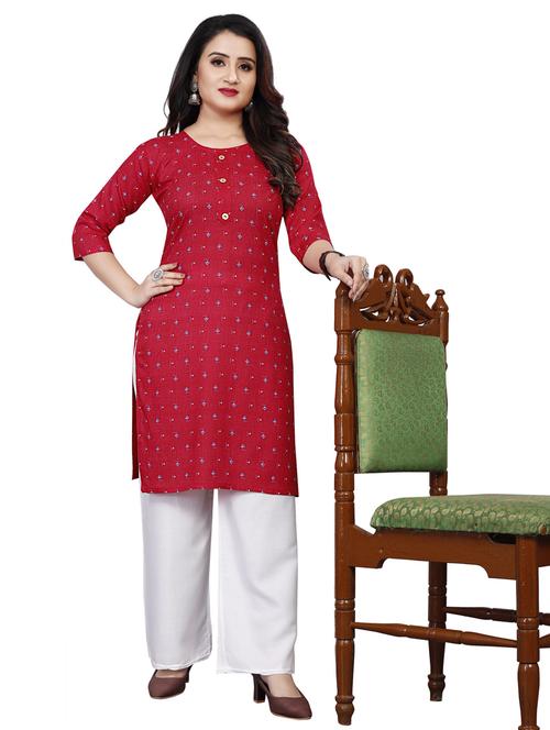 red viscose straight kurta - 21297511 - Very Small Image - 1