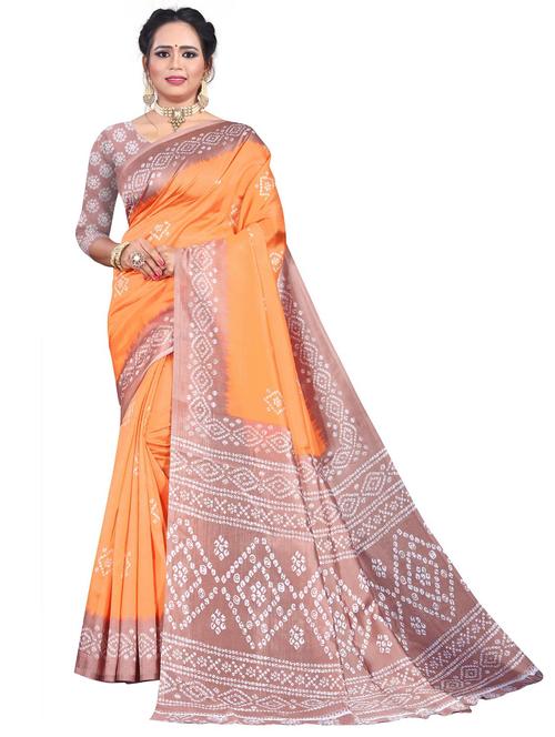 orange cotton blend bandhani saree with blouse - 21297894 - Very Small Image - 1