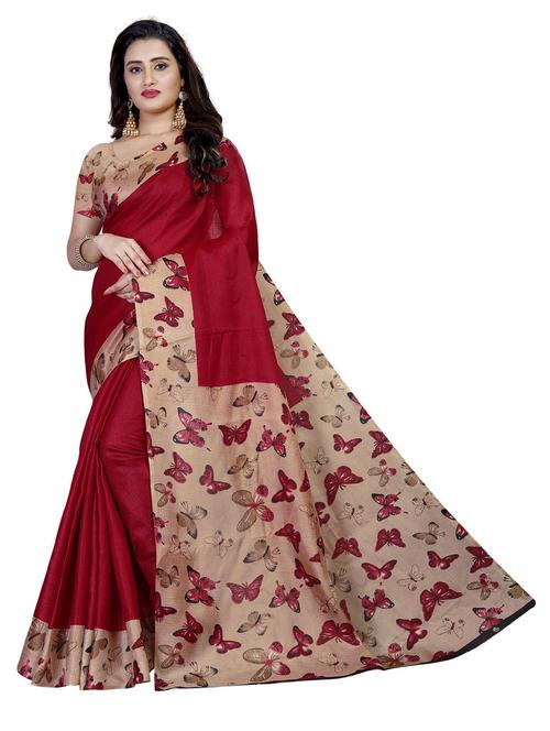 red printed saree - 21297947 - Very Small Image - 1