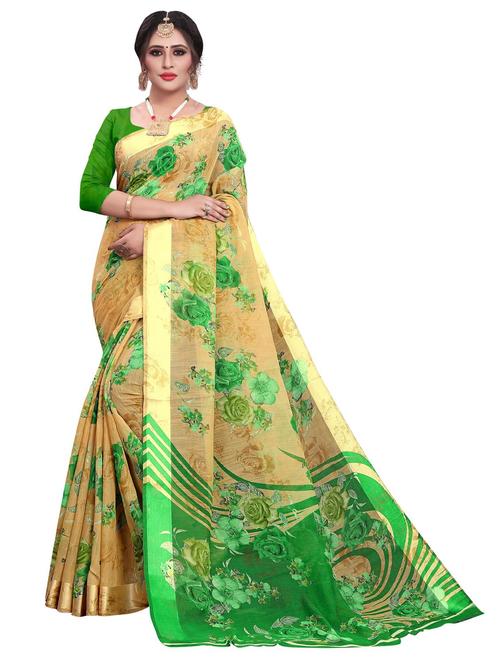 green floral printed saree - 21298010 - Very Small Image - 1