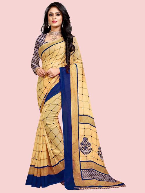 women beige printed georgette saree with blouse - 21298019 - Very Small Image - 1
