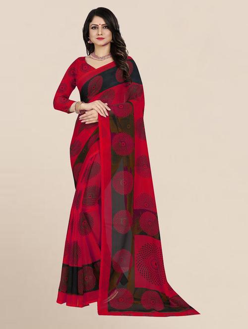 women red printed georgette saree with blouse - 21298034 - Very Small Image - 1