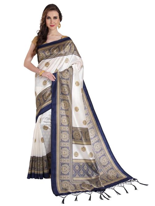 white printed saree with blouse - 21298040 - Very Small Image - 1