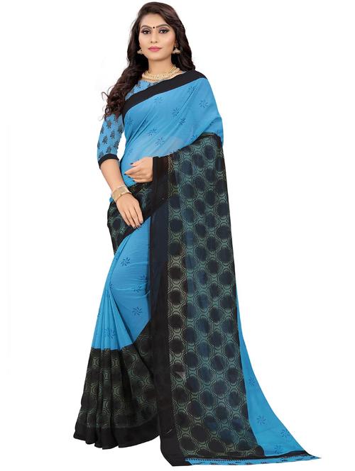 light blue printed saree with blouse - 21298059 - Very Small Image - 1