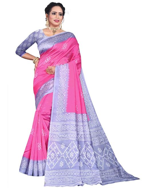 women pink bandhani printed saree with blouse - 21298097 - Very Small Image - 1
