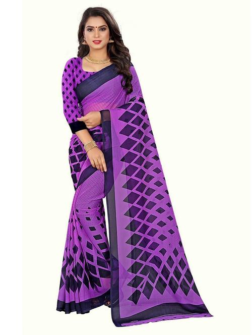 purple printed saree - 21298108 - Very Small Image - 1