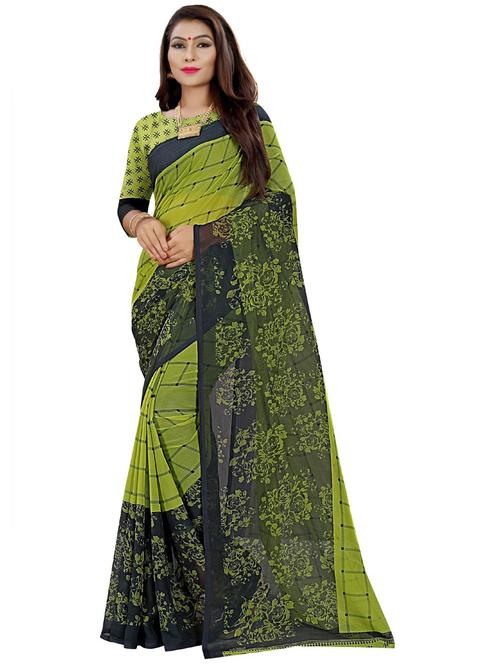 women green printed saree with blouse - 21298120 - Very Small Image - 1