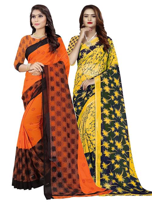 pack of 2 multi colored combo saree with blouse - 21298157 - Very Small Image - 1