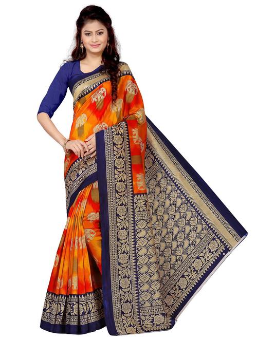 orange art silk plain saree with blouse - 21298162 - Very Small Image - 1