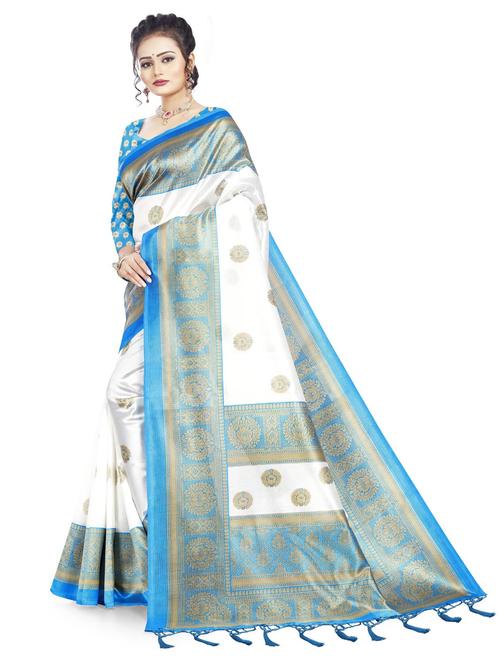turquoise silk blend mysore saree with blouse - 21298221 - Very Small Image - 1