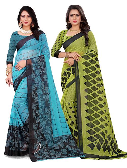 multicolored printed saree set of 2 with blouse - 21298238 - Very Small Image - 1