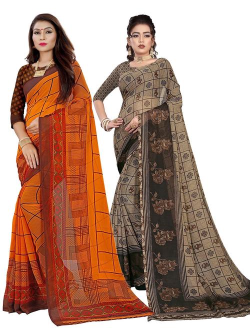 combos pack of 2 printed sarees - 21298340 - Very Small Image - 1