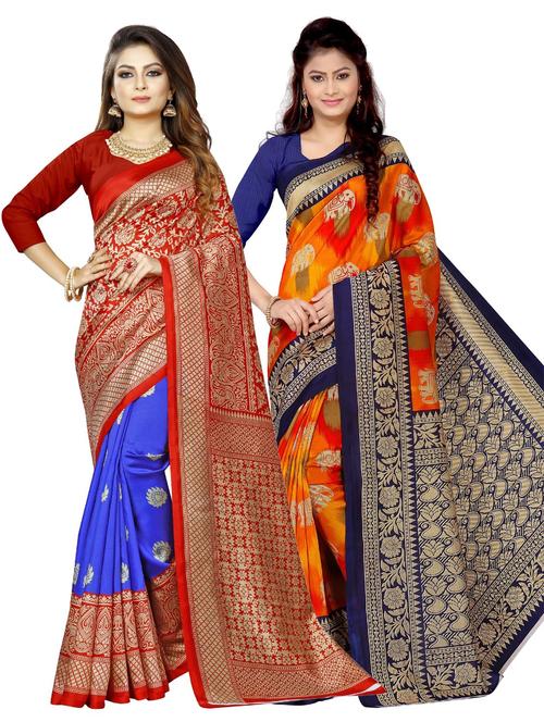 women pack of 2 printed sarees with blouse - 21298349 - Very Small Image - 1