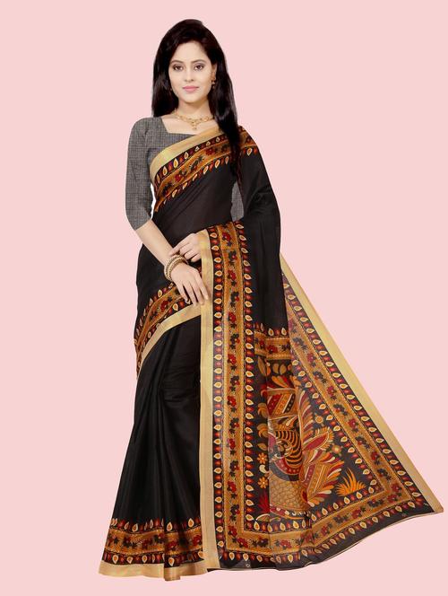 women black solid bordered saree with blouse - 21298366 - Very Small Image - 1
