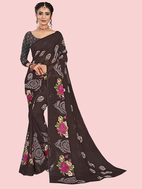 women black printed saree with blouse - 21298438 - Very Small Image - 1
