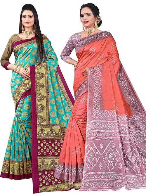 women pack of 2 printed sarees with blouse - 21298451 - Very Small Image - 1