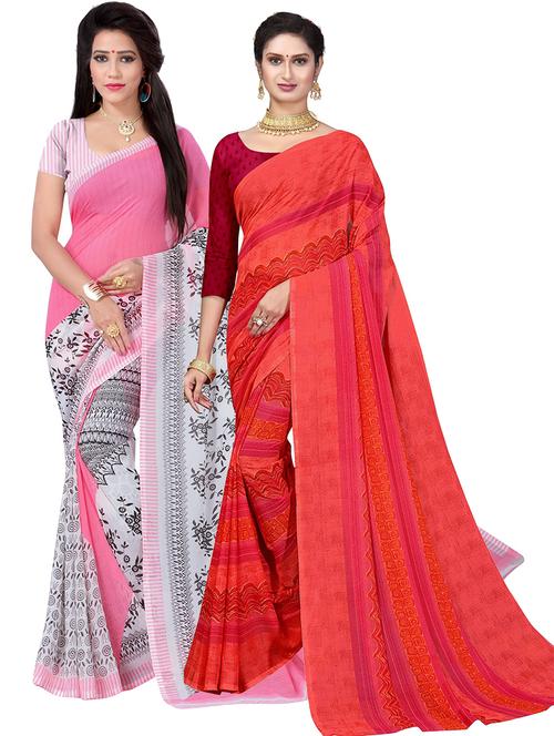 women pack of 2 printed sarees with blouse - 21298471 - Very Small Image - 1