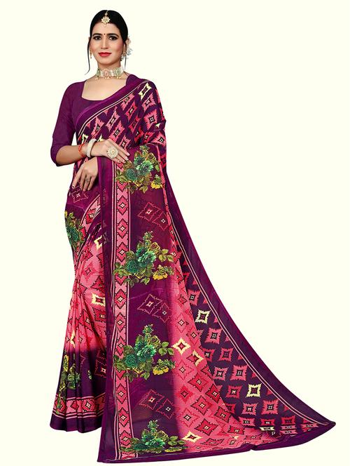 women pink printed chiffon saree with blouse - 21298486 - Very Small Image - 1