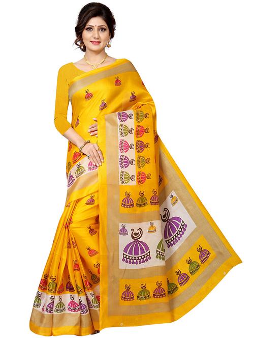 yellow printed saree - 21298513 - Very Small Image - 1