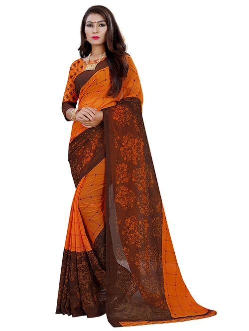 orange georgette printed saree with blouse - 21298555 - Very Small Image - 1