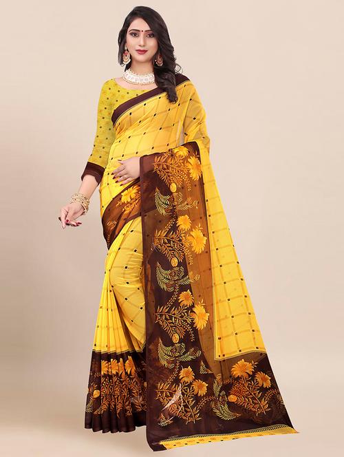 yellow georgette printed saree with blouse - 21298595 - Very Small Image - 1