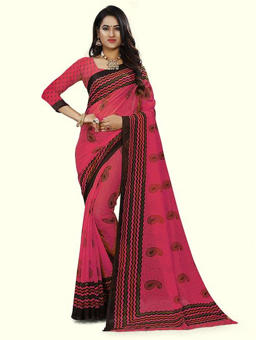 women red paisley printed saree with blouse - 21298610 - Very Small Image - 1