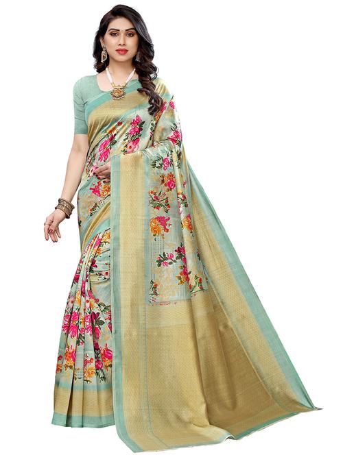 green silk printed saree with blouse - 21298616 - Very Small Image - 1