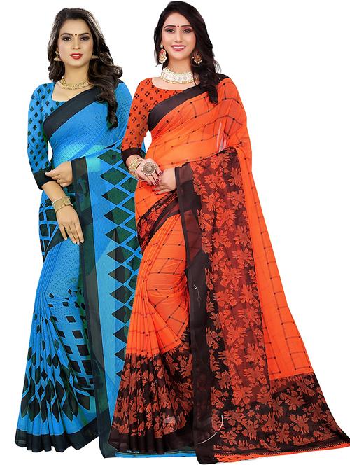 women pack of 2 printed sarees with blouse - 21298659 - Very Small Image - 1