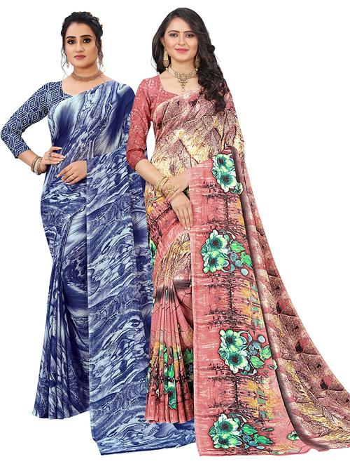 women pack of 2 printed sarees with blouse - 21298662 - Very Small Image - 1
