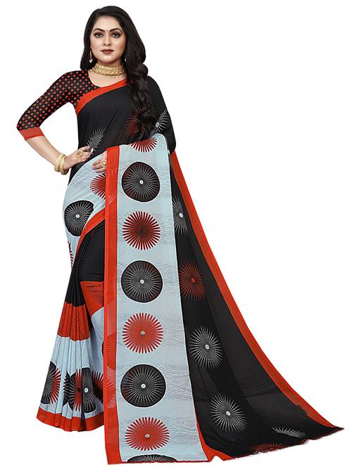 women black printed georgette saree with blouse - 21298721 - Very Small Image - 1