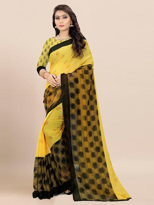 yellow georgette printed saree with blouse - 21298733 - Very Small Image - 1