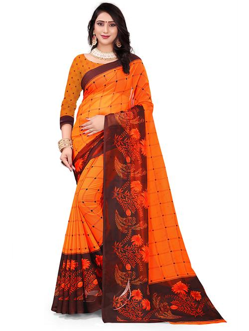 orange georgette printed saree - 21298775 - Very Small Image - 1