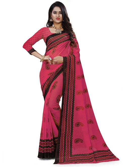 pink georgette plain saree with blouse - 21298777 - Very Small Image - 1