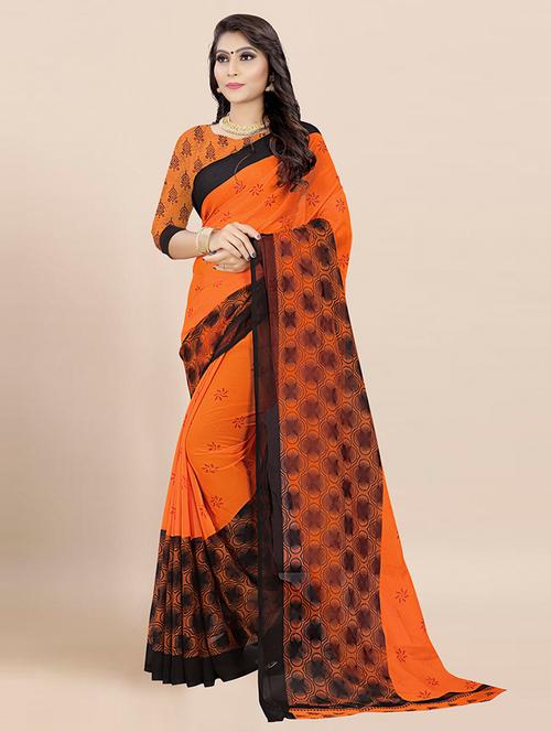 orange printed saree with blouse - 21298795 - Very Small Image - 1