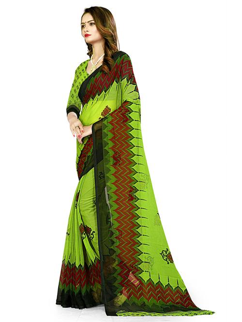 green georgette printed saree with blouse - 21298796 - Very Small Image - 1