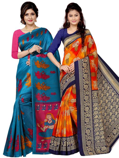 women pack of 2 printed sarees with blouse - 21298805 - Very Small Image - 1
